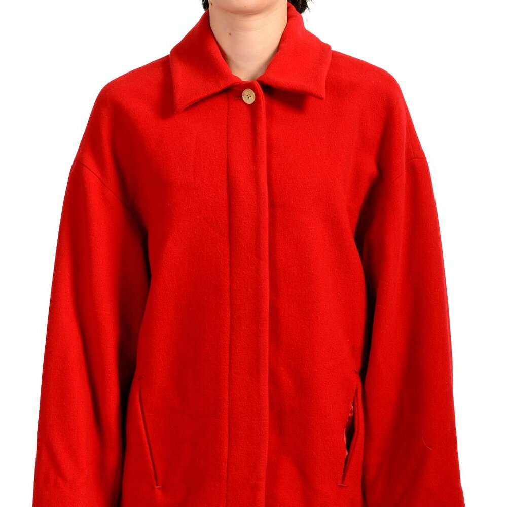 Gentryportofino Women's Red 100% Wool Button Up Jacket US M IT 42